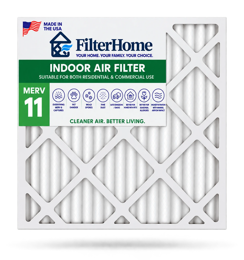 FilterHome MERV 11 pleated air filter, made in the USA