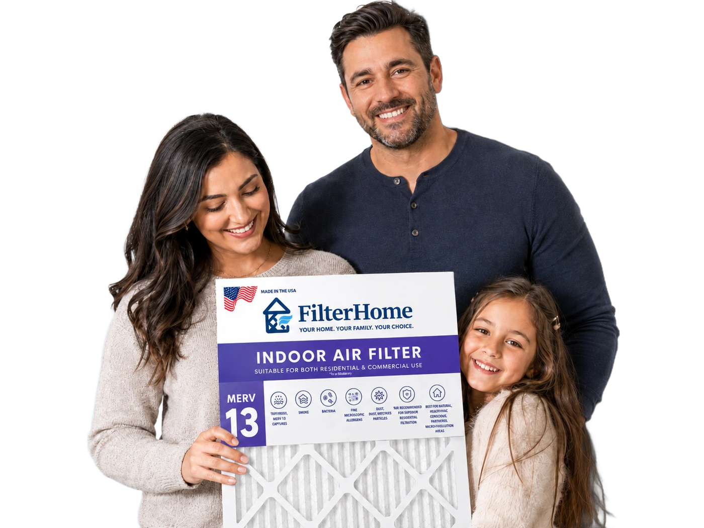 Family holding a FilterHome replacement air filter
