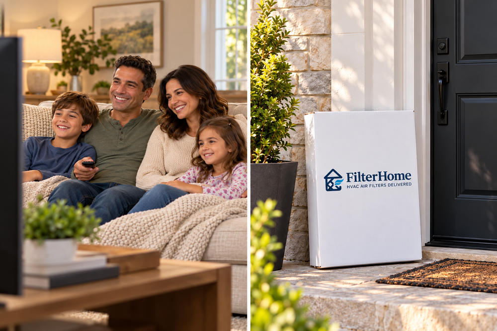 A FilterHome box at the front door of a Massapequa home