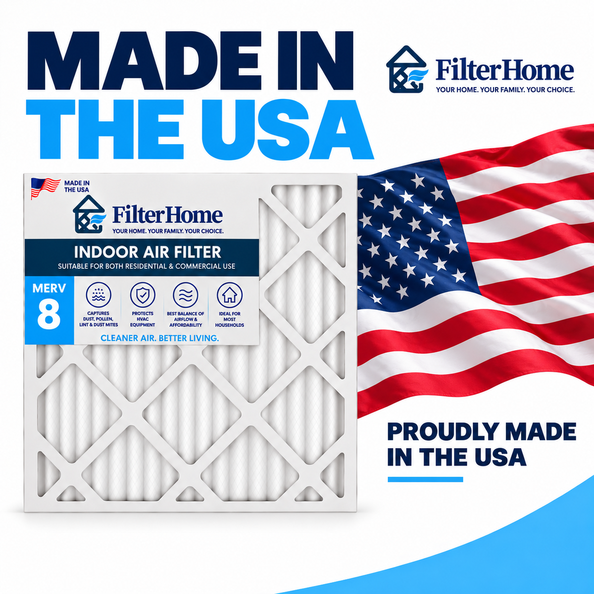 MERV 8 HVAC & Furnace Air Filter Made in USA