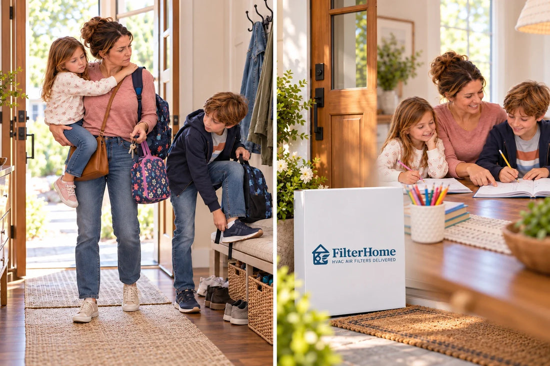 A busy mom at home with her kids